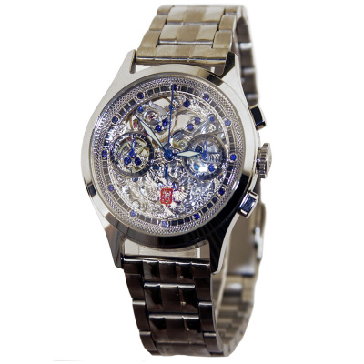 The Skeleton chronograph watch is chrome-plated 